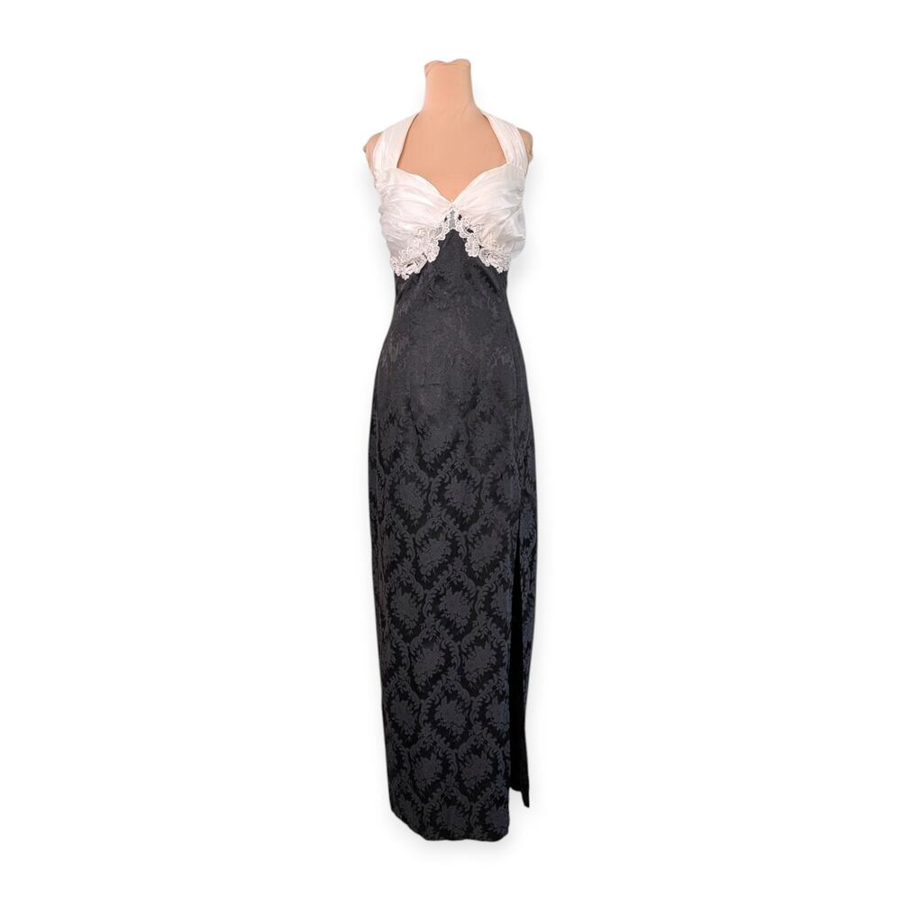 Roberta Black Brocade Pencil Maxi Evening Gown
